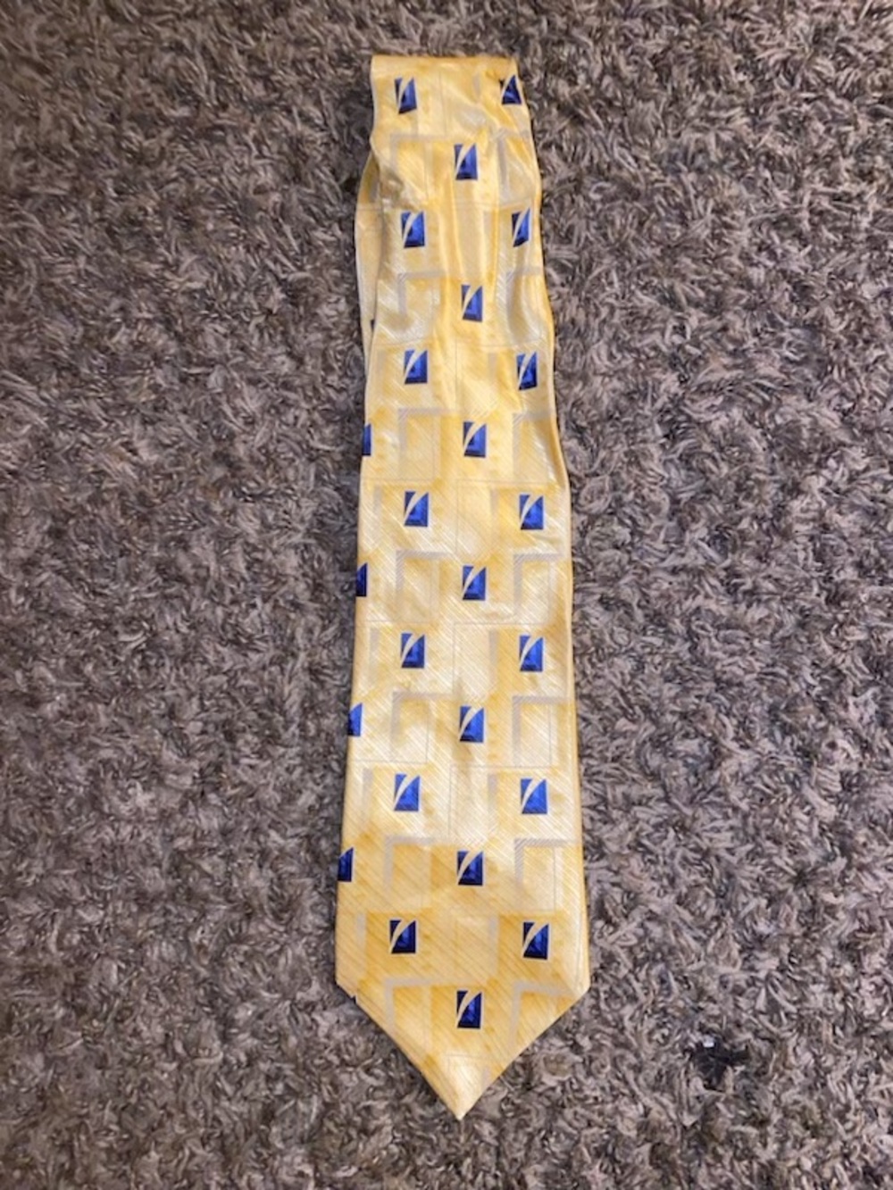 Puritan Yellow Tie with Blue Geometric Motif